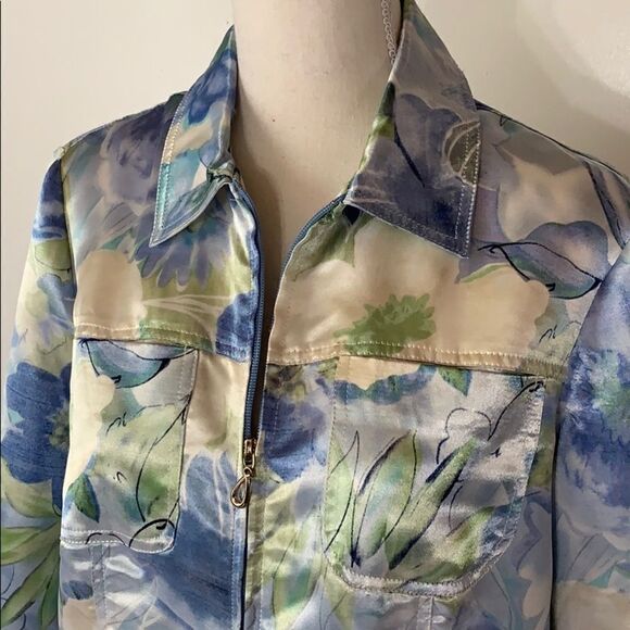 Drapers & Damons Blue Floral Light Coat Sz SP - Picture 3 of 13